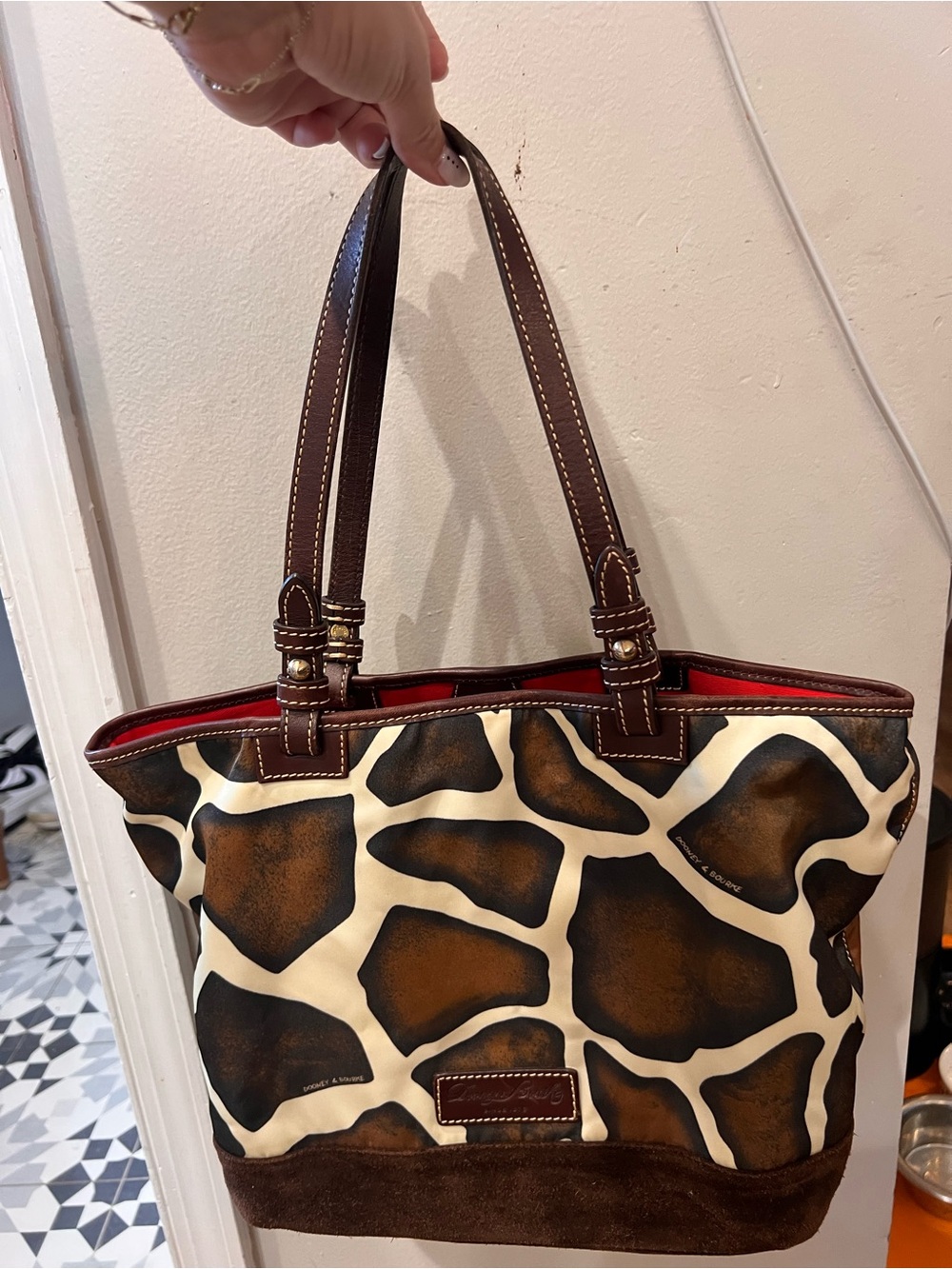 Dooney & Bourke Brown and Cream Giraffe-Pattern Tote and wallet